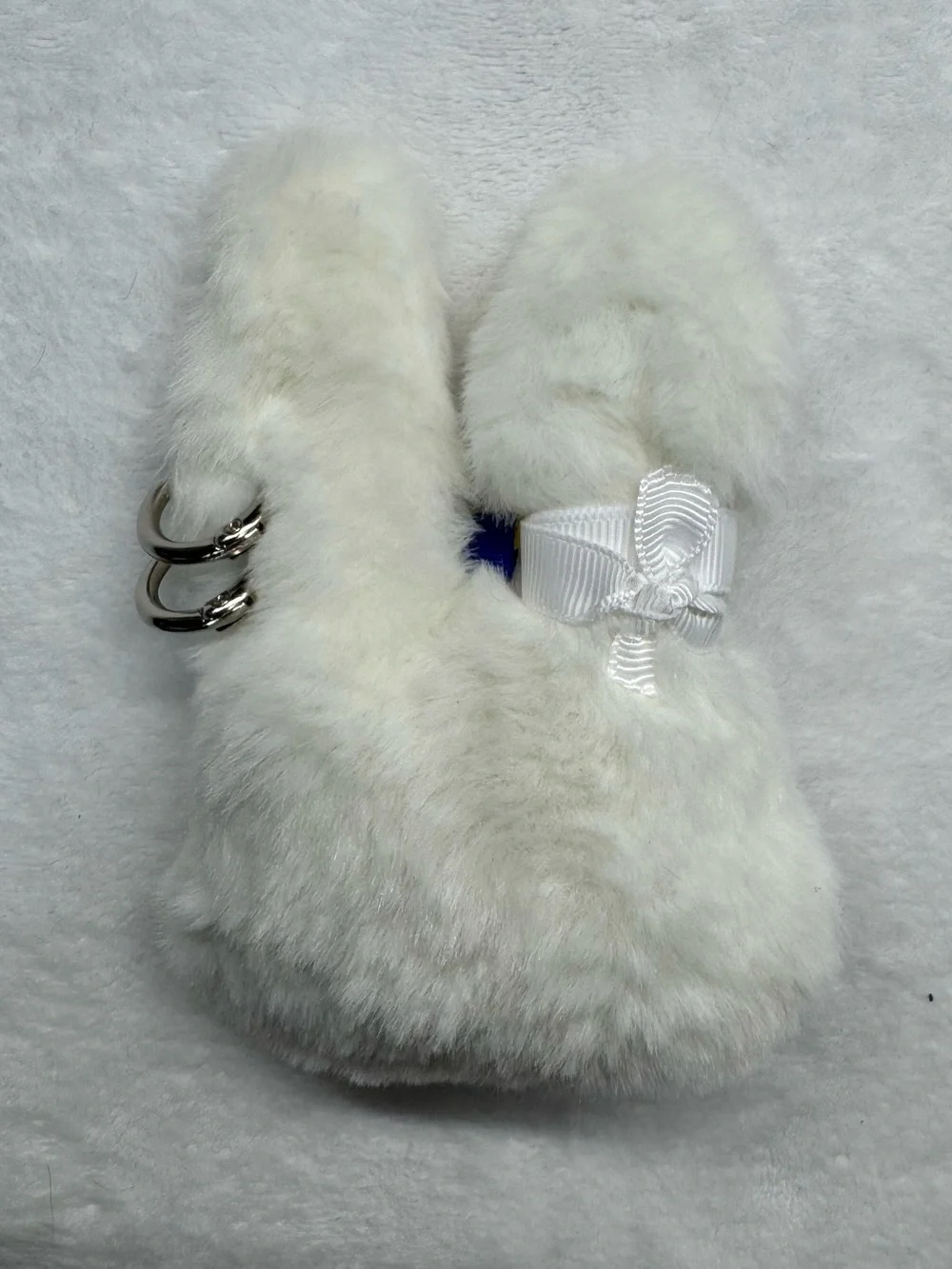 White Street Rabbit Gothic Plush Bunny Keychain Bag Charm Bendable Ears
